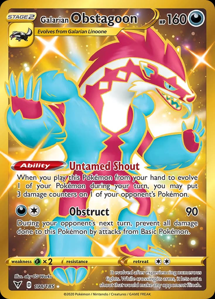 Vivid Voltage Galarian Obstagoon card front, 198/185