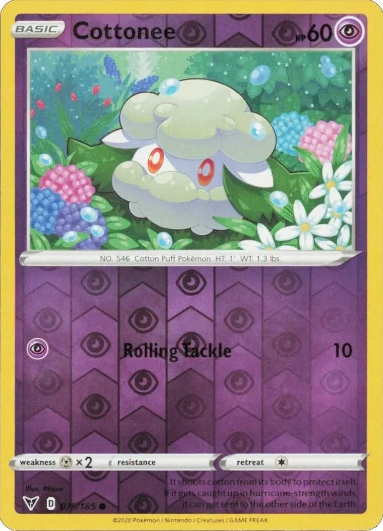 Cottonee reverse holo card front, Vivid Voltage 75/185