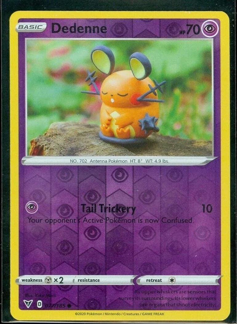 Dedenne reverse holo card front, Vivid Voltage 77/185