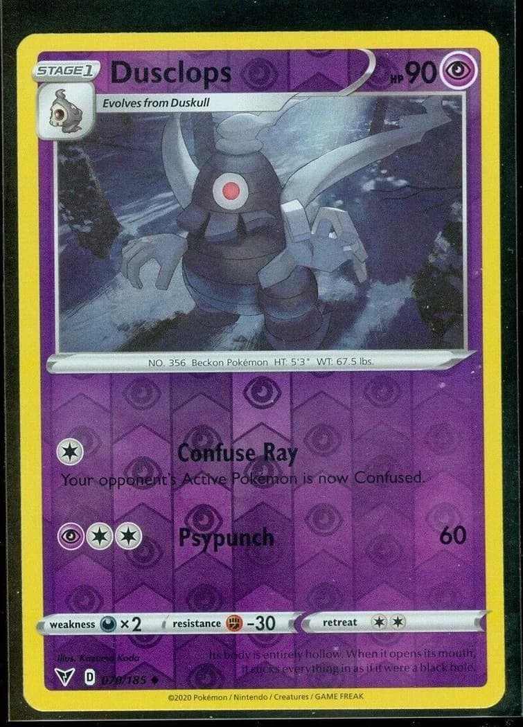 Dusclops reverse holo card front, Vivid Voltage 70/185