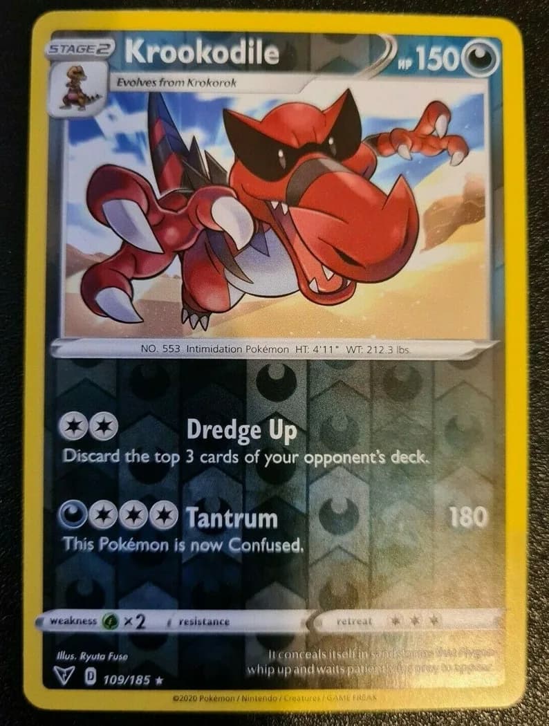 Krookodile reverse holo card front, Vivid Voltage 109/185