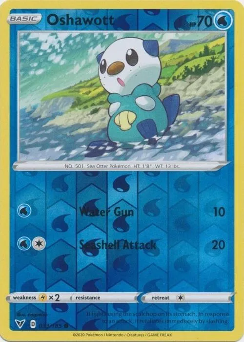 Oshawott reverse holo card front, Vivid Voltage 33/185