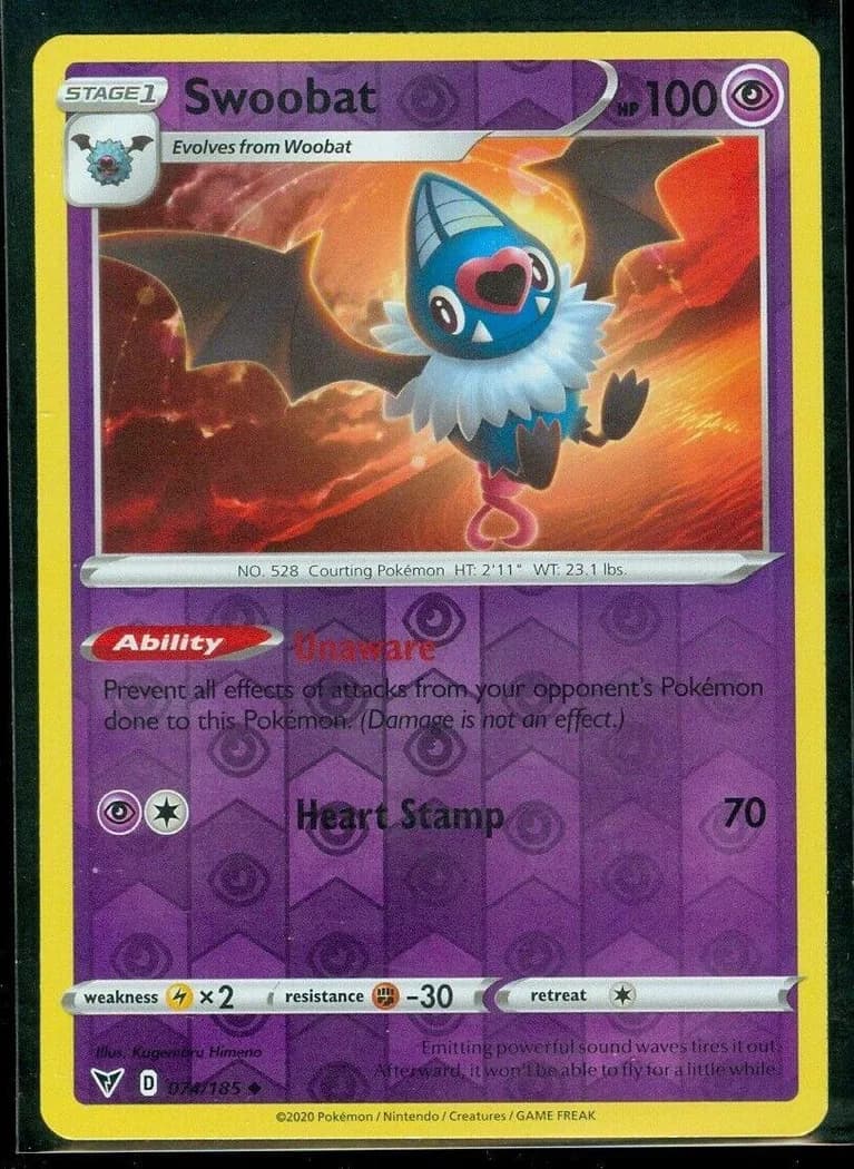 Swoobat reverse holo card front, Vivid Voltage 74/185