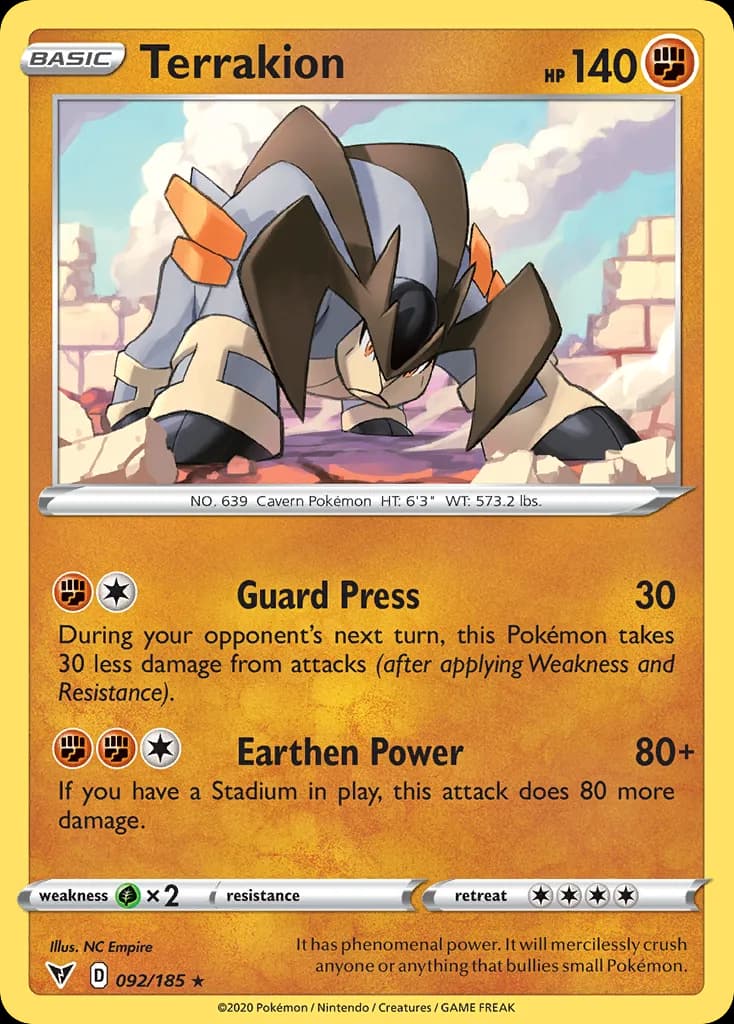 Vivid Voltage Terrakion card front, 92/185
