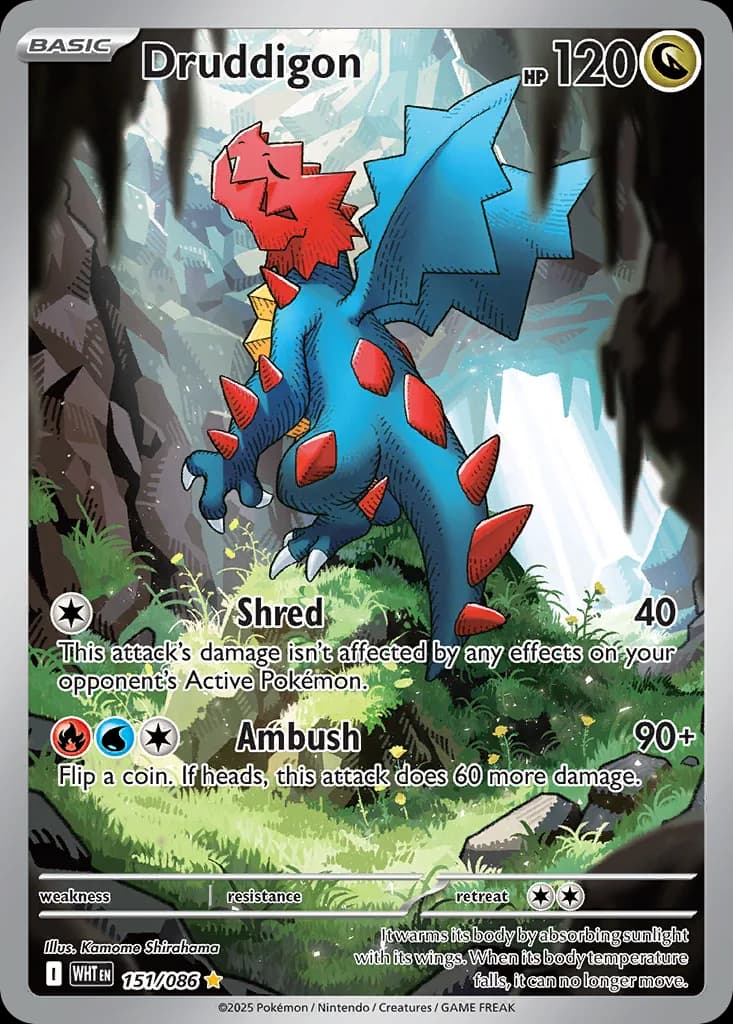White Flare Druddigon card front, 151/86