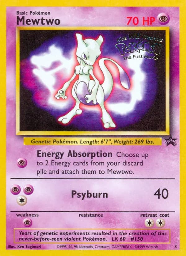 Mewtwo card front, Wizards Black Star Promos 3