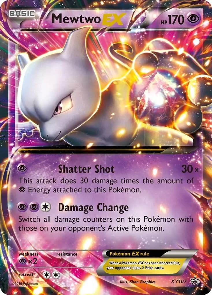 Mewtwo-EX holo card front, XY Black Star Promos XY107