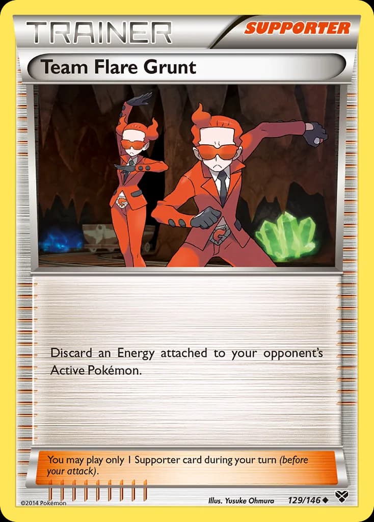 Team Flare Grunt, XY 129/146, English non-holo base-card reference; reverse-holo finish is not shown