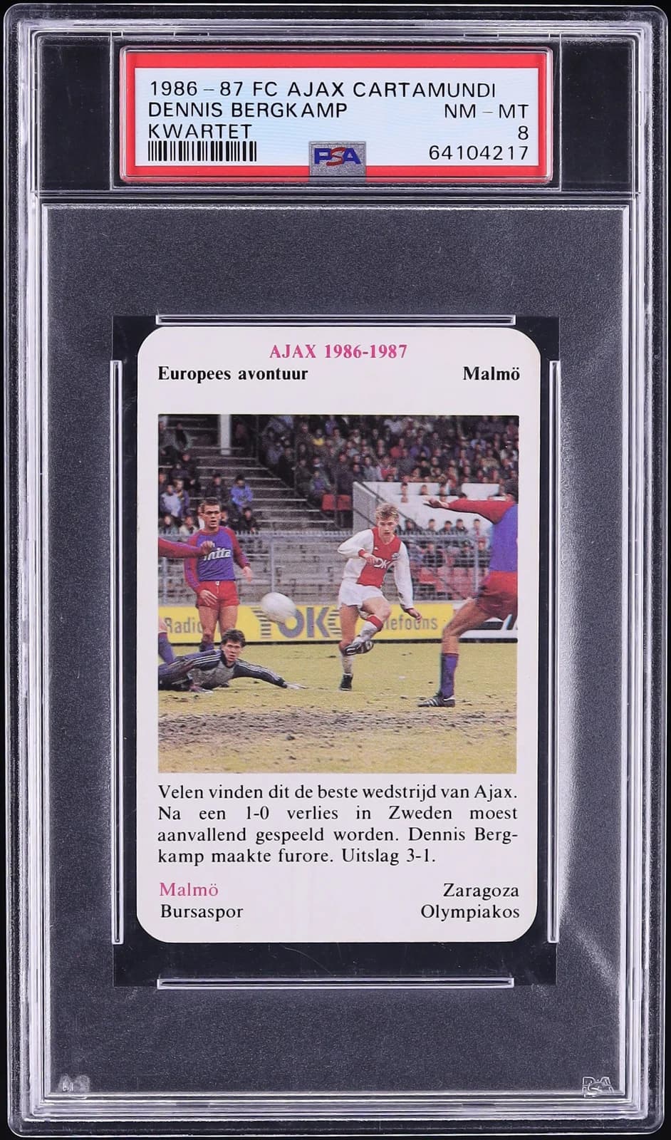 1986 Cartamundi FC Ajax Kwartet Dennis Bergkamp, graded copy from a recorded sale (slab front)