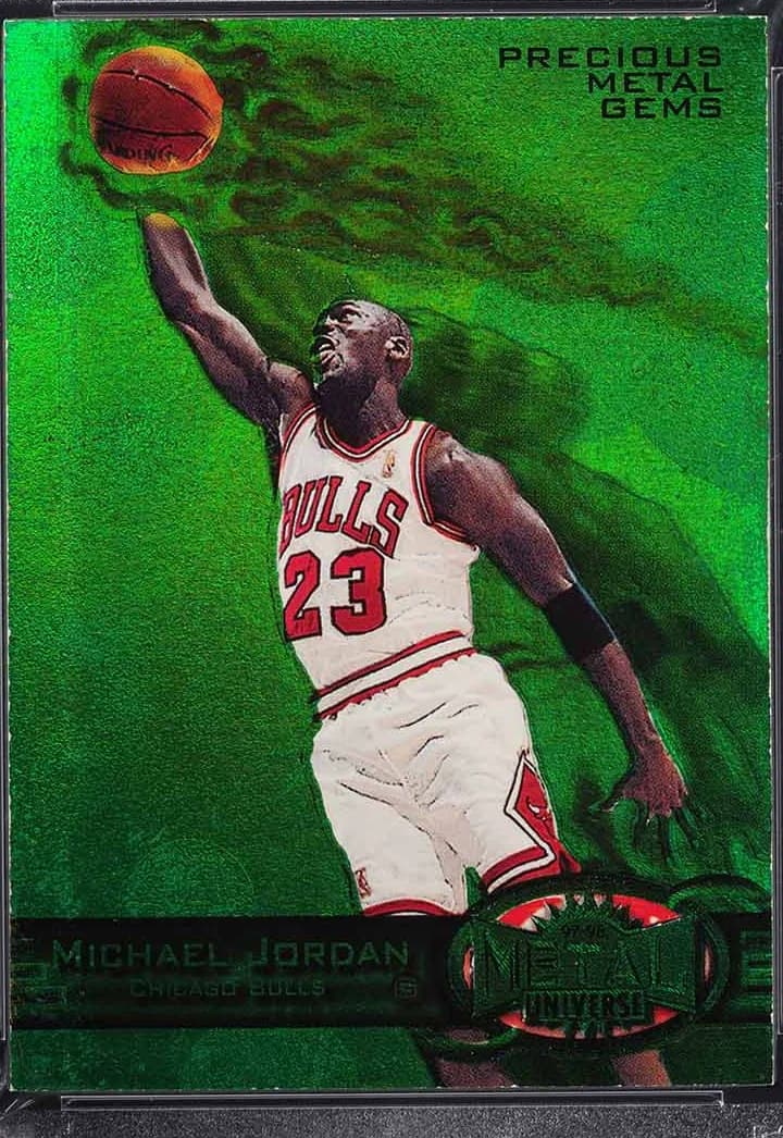 1997-98 Metal Universe Michael Jordan Precious Metal Gems Green card front