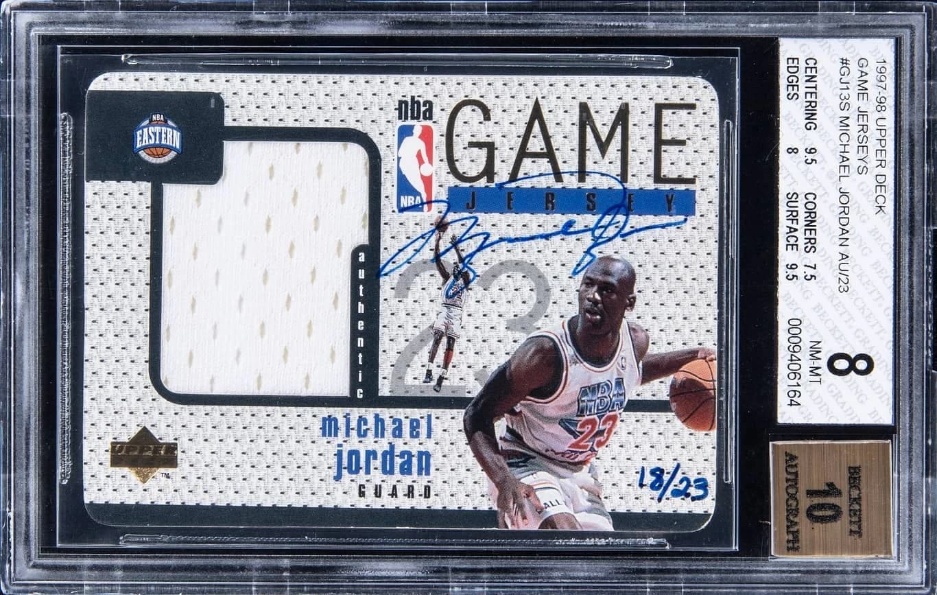 1997-98 Upper Deck Game Jersey Autograph Michael Jordan #GJ13S /23 card front