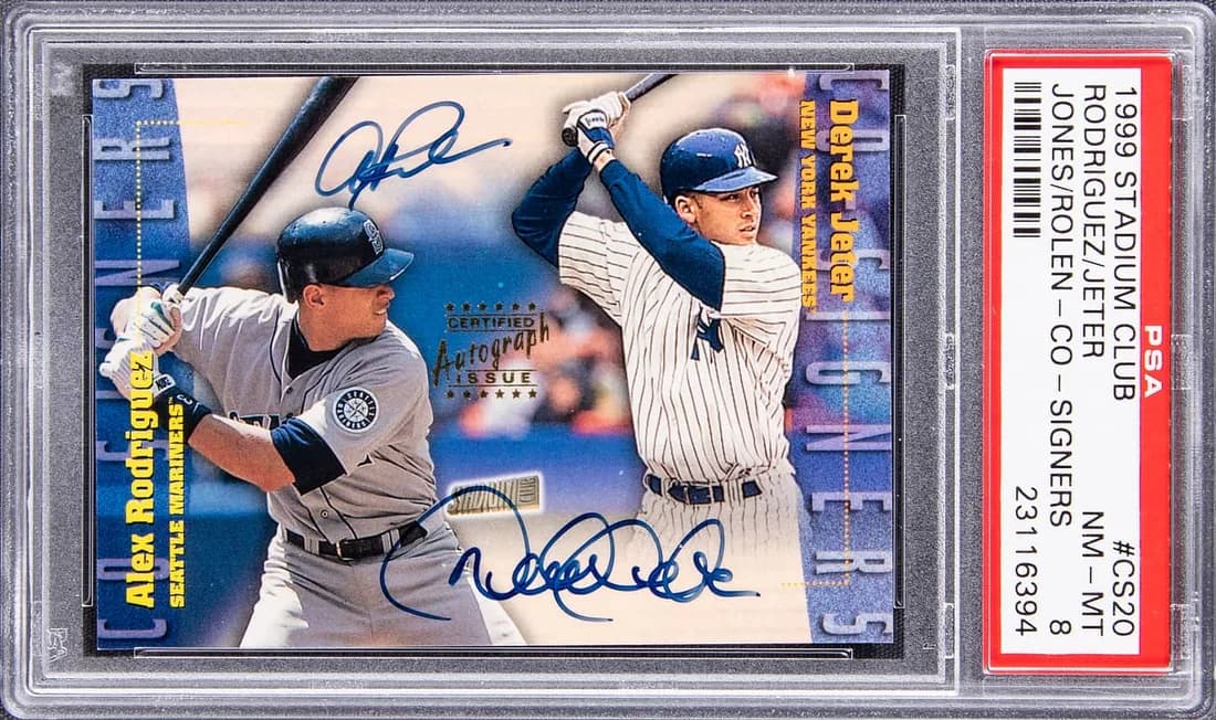 1999 Topps Stadium Club Co-Signers Alex Rodriguez / Derek Jeter / Chipper Jones / Scott Rolen #CS20 card front