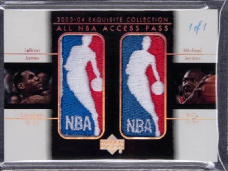 2003-04 Upper Deck Exquisite Collection Dual Logoman Michael Jordan & LeBron James card front