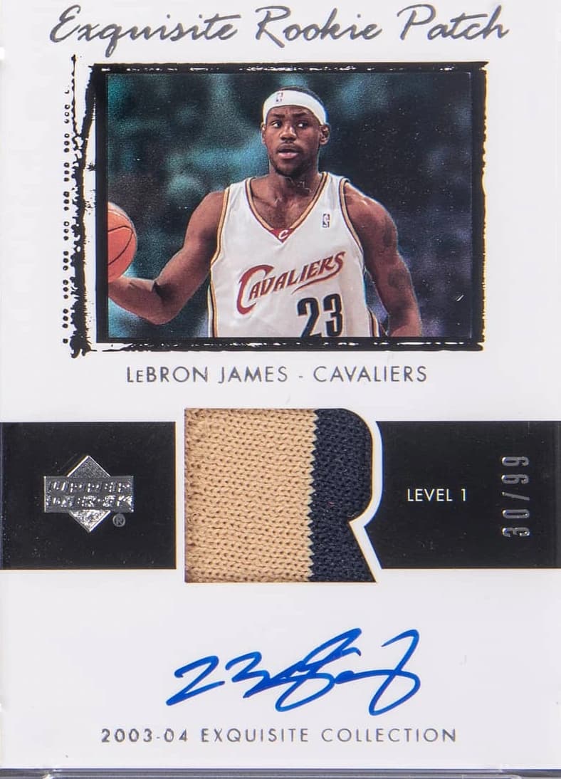 2003-04 Upper Deck Exquisite Collection LeBron James Rookie Patch Autograph #78 card front