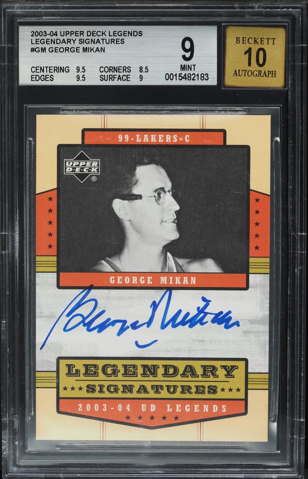 2003-04 Upper Deck Legends Legendary Signatures George Mikan, graded copy from a recorded sale (slab front)