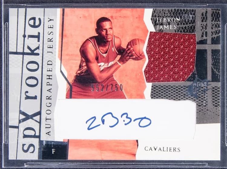 2003-04 SPx LeBron James Rookie Autographed Jersey #151 card front