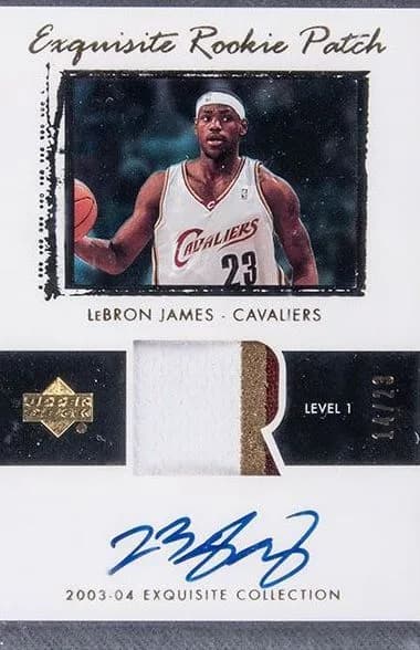 2003 Exquisite LeBron James Rookie Patch Autograph Gold card front