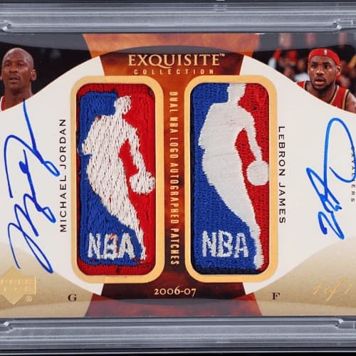 2006-07 Upper Deck Exquisite Collection Dual Logoman Autographs Michael Jordan & LeBron James card front
