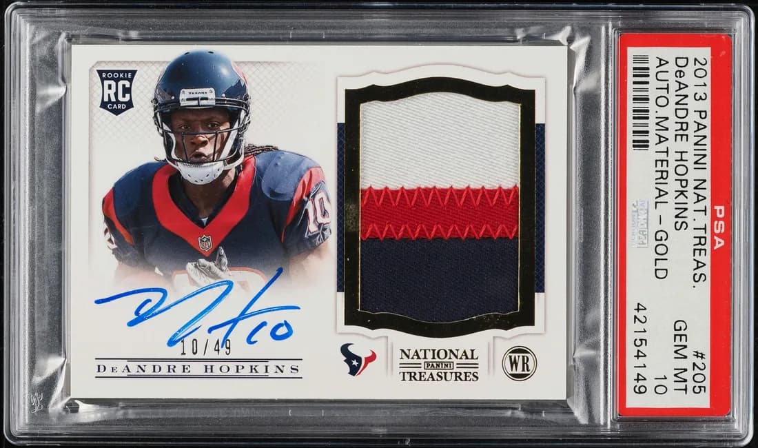 2013 Panini National Treasures Rookie Patch Autograph Gold #205 DeAndre Hopkins /49 card front