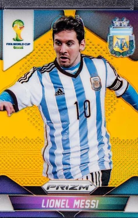 2014 Panini Prizm World Cup Lionel Messi Gold Prizm card front
