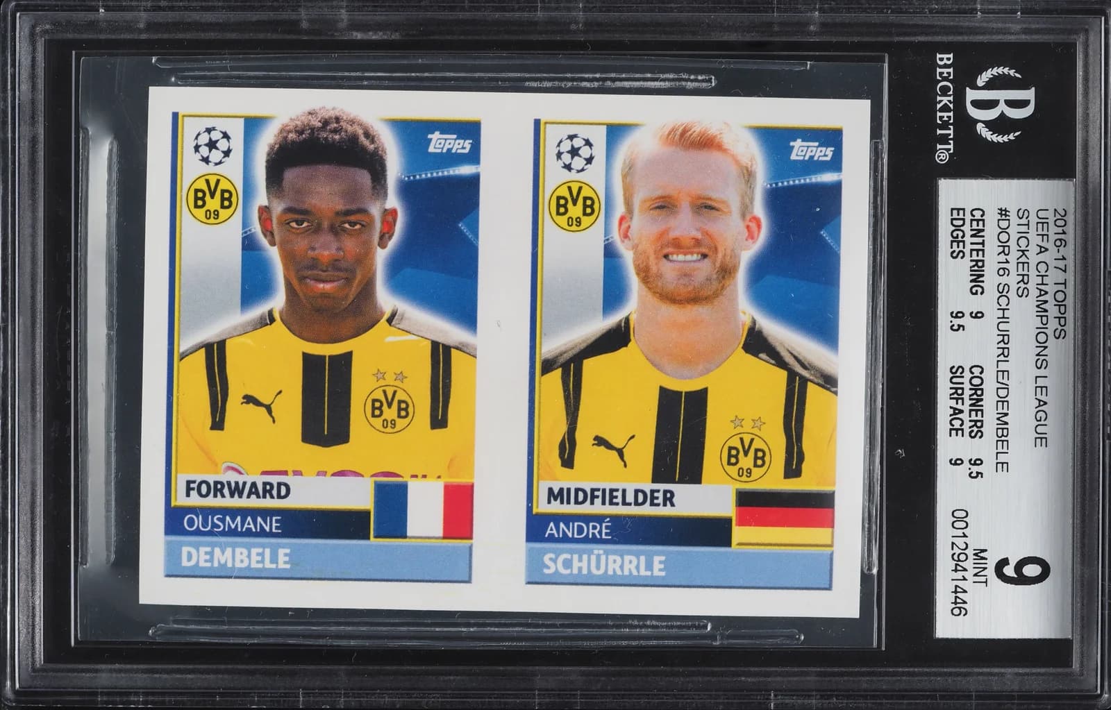 2016 Topps UEFA sticker Ousmane Dembélé, graded copy from a recorded sale (slab front)