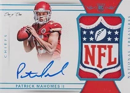 2017 National Treasures Patrick Mahomes NFL Shield RPA card front