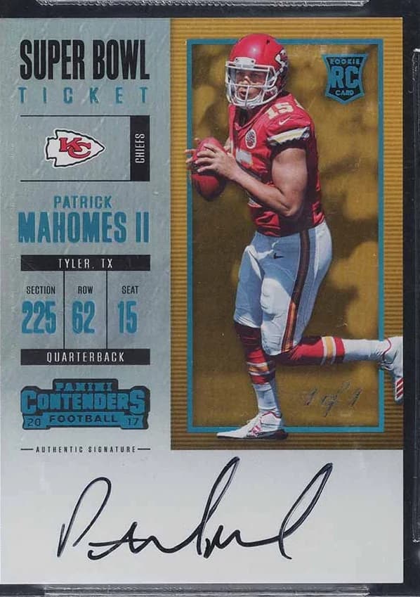 2017 Panini Contenders Patrick Mahomes Rookie Ticket Autograph Super Bowl Ticket #303 card front