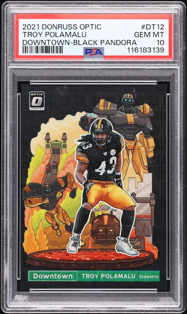 2021 Panini Donruss Optic Downtown Black Pandora Troy Polamalu #DT-12 /25 card front
