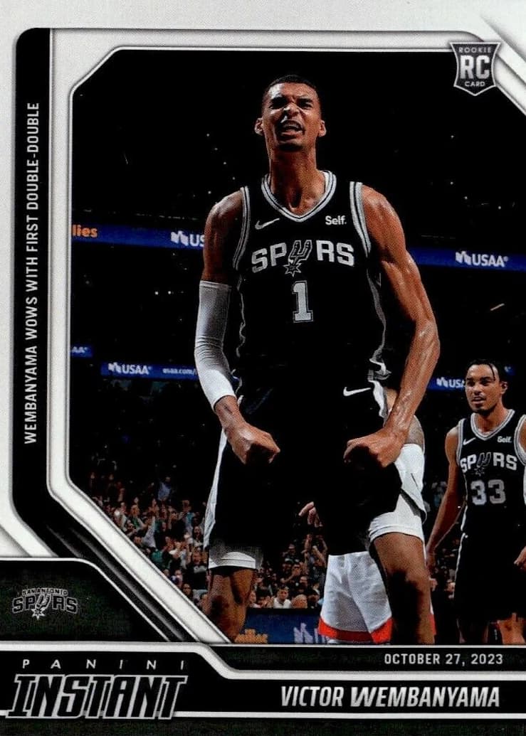 2023-24 Panini Instant Victor Wembanyama Wows With First Double-Double #19 card front