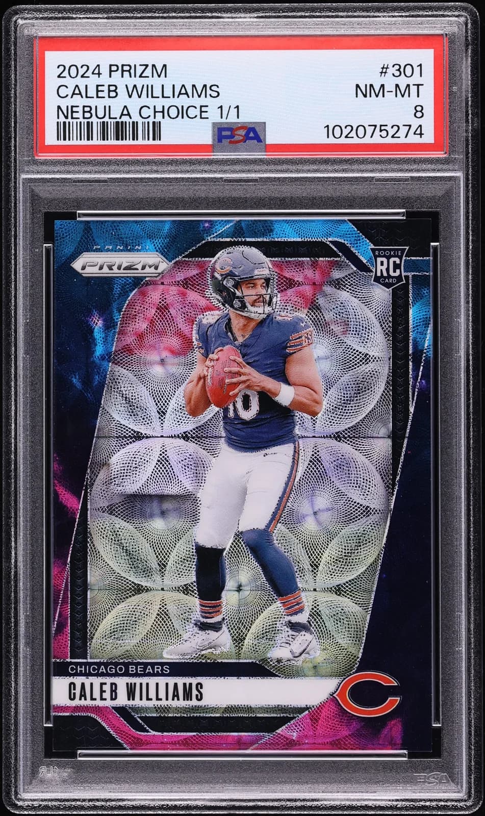 2024 Panini Prizm Choice Nebula Caleb Williams, graded copy from a recorded sale (slab front)