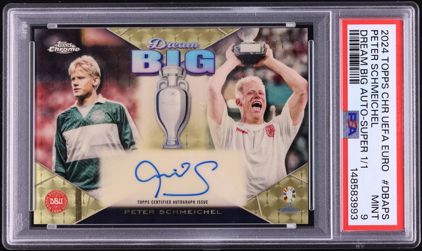 2024 Topps Chrome UEFA Euro Dream Big Super Peter Schmeichel, graded copy from a recorded sale (slab front)