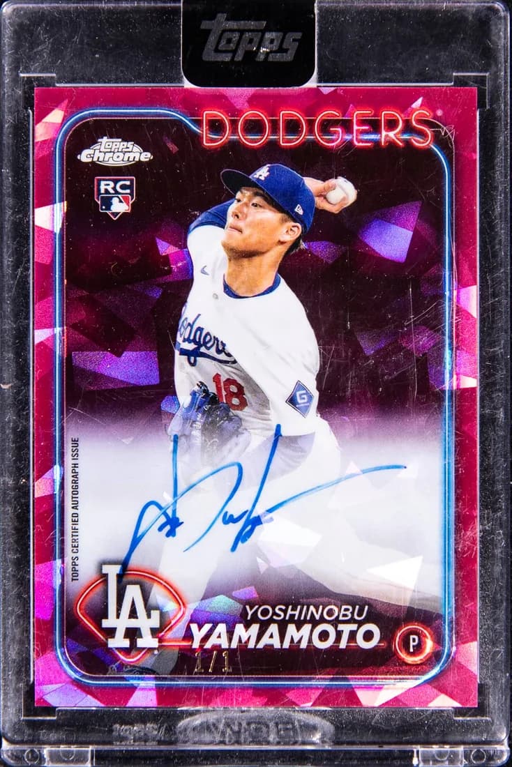 2024 Topps Chrome Update Sapphire Edition Autographs Padparadscha Yoshinobu Yamamoto #USA-YY 1/1 card front