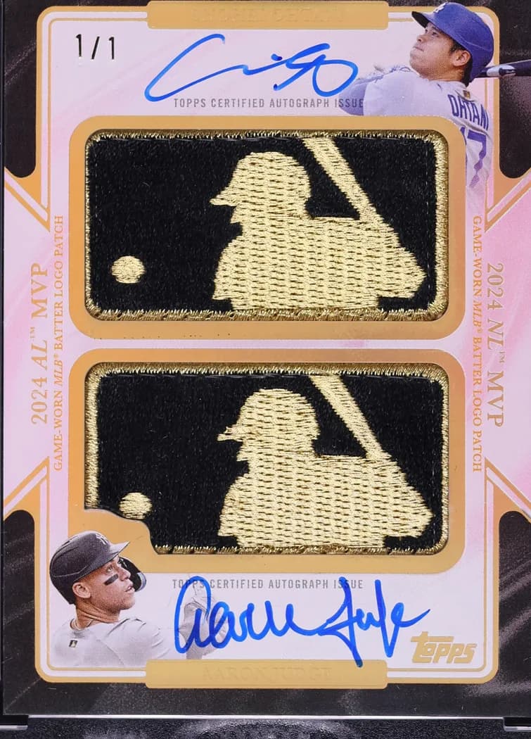 2025 Topps Chrome Dual MVP Gold MLB Logoman Patch Autograph Shohei Ohtani / Aaron Judge #GLDA-OJ card front