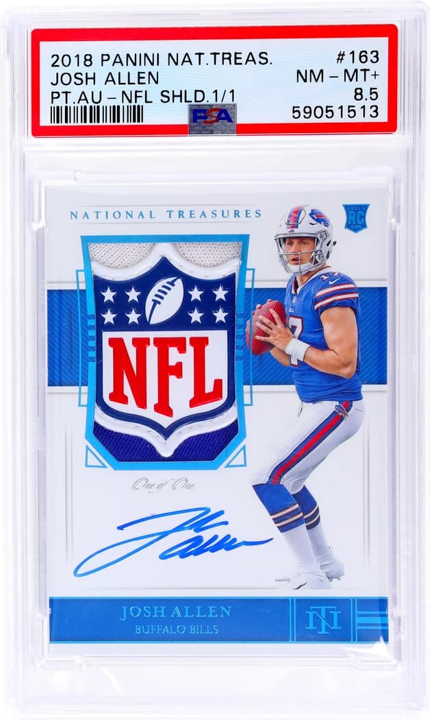 2018 Panini National Treasures Josh Allen Rookie Patch Autograph Platinum NFL Shield 1/1 slab front