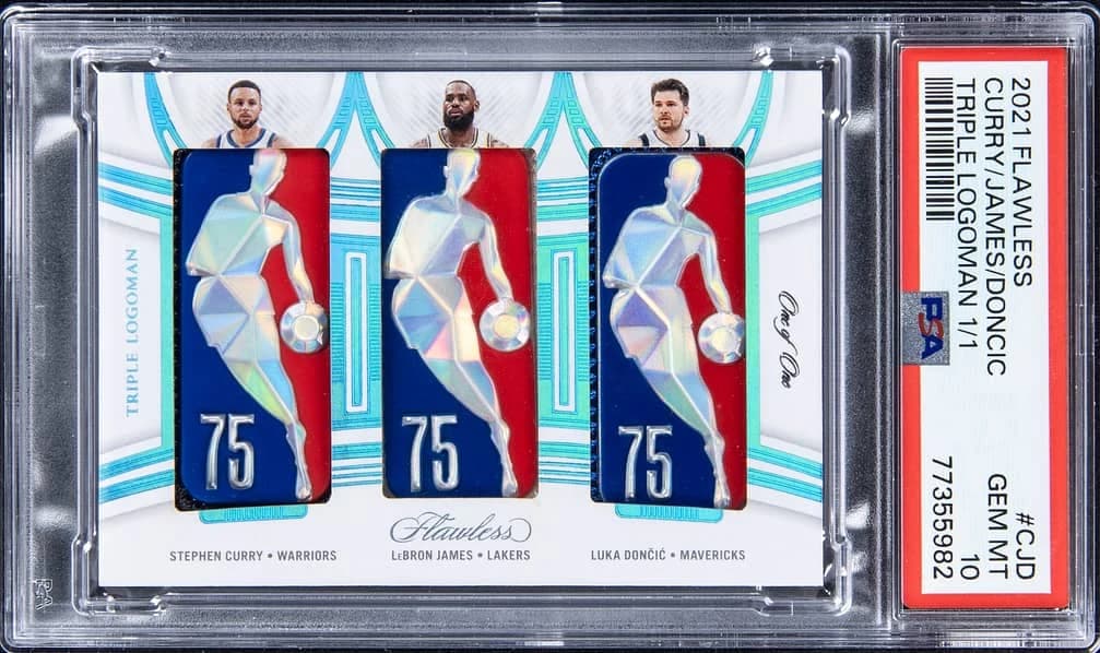 2021-22 Panini Flawless Triple Logoman Stephen Curry / LeBron James / Luka Doncic #2 slab front