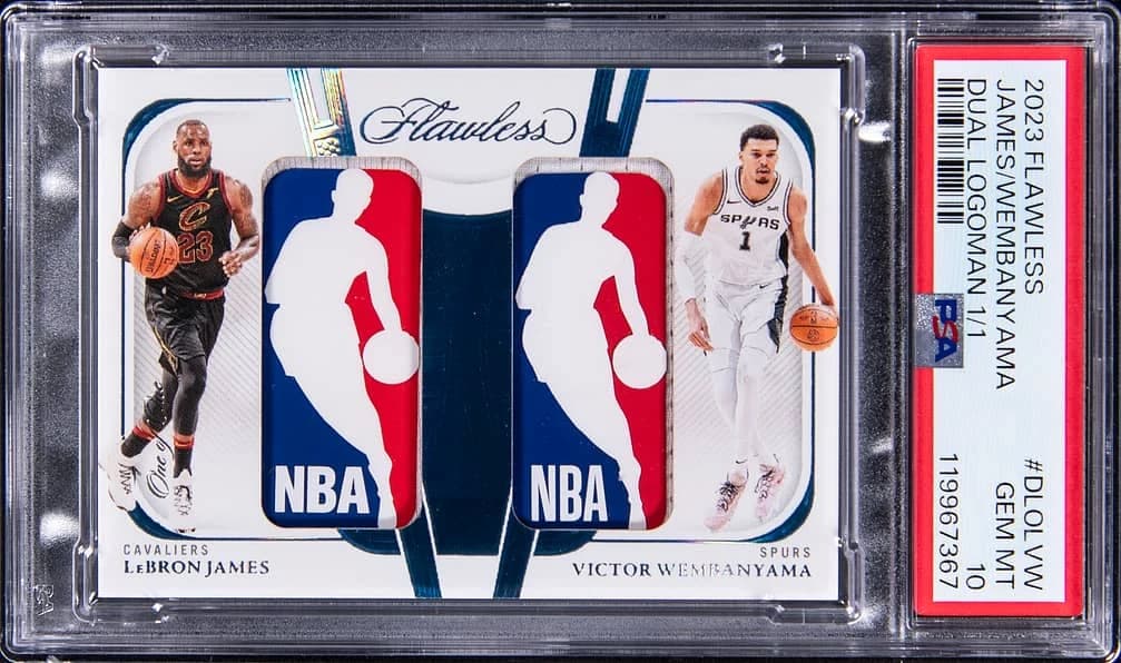 2023-24 Panini Flawless Dual Logoman #DLO-LVW LeBron James & Victor Wembanyama slab front