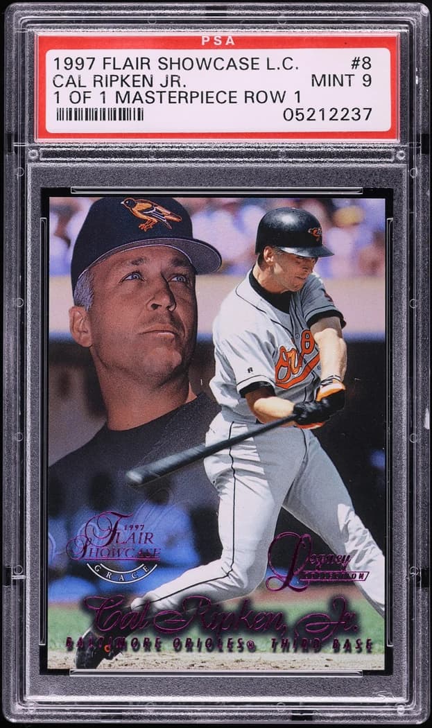 1997 Flair Showcase Legacy Collection Row 1 Masterpiece Cal Ripken Jr. #8 1/1 card front