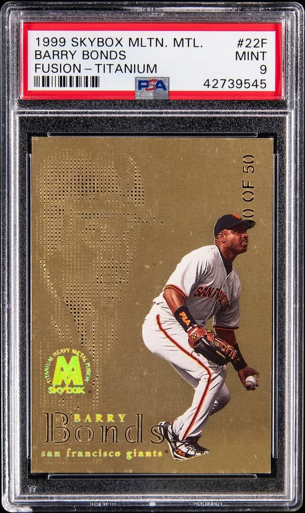 1999 SkyBox Molten Metal Fusion Titanium Barry Bonds #22F /50 card front