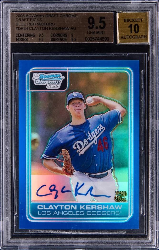 2006 Bowman Draft Picks & Prospects Chrome Draft Picks Autographs Blue Refractor Clayton Kershaw #DP84 /150 card front