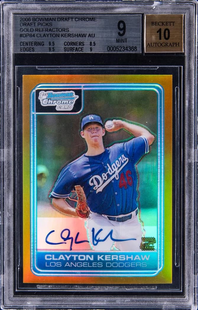 2006 Bowman Draft Picks & Prospects Chrome Draft Picks Autographs Gold Refractor Clayton Kershaw #DP84 /50 card front