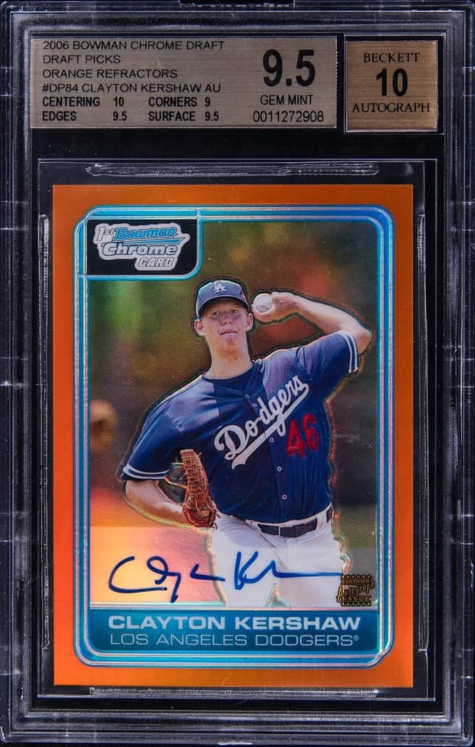 2006 Bowman Draft Picks & Prospects Chrome Draft Picks Autographs Orange Refractor Clayton Kershaw #DP84 /25 card front