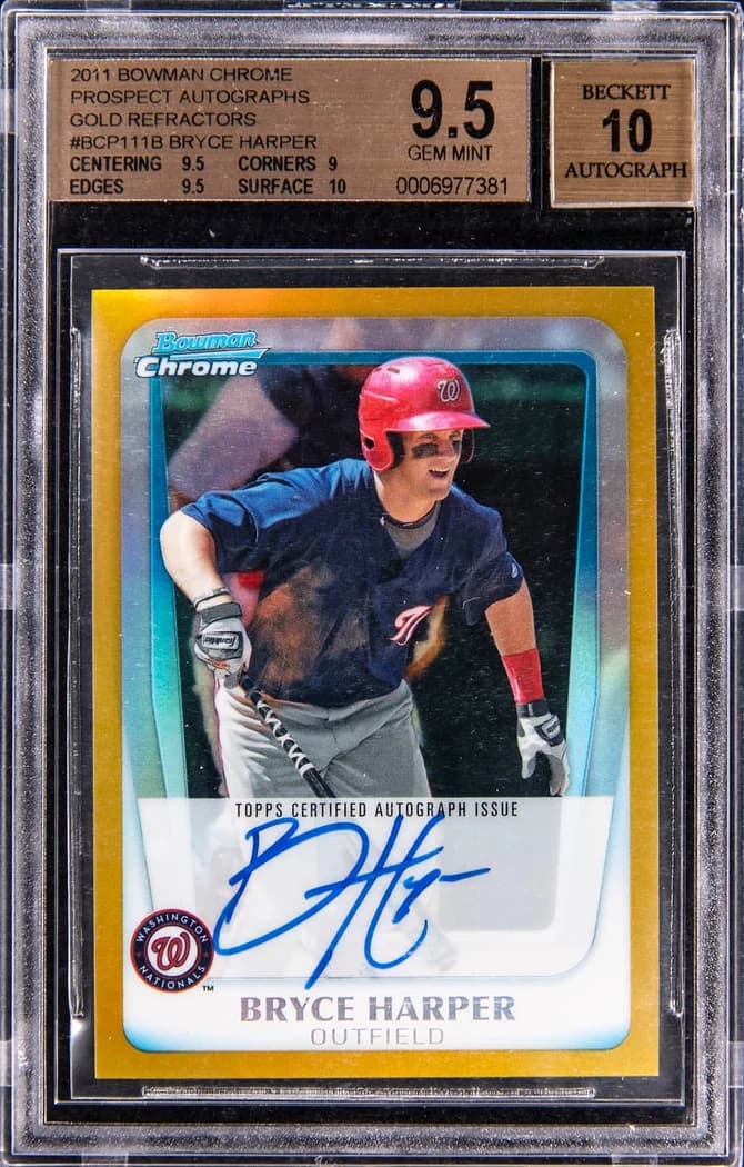 2011 Bowman Chrome Prospect Autographs Gold Refractor Bryce Harper #BCP111 /50 card front