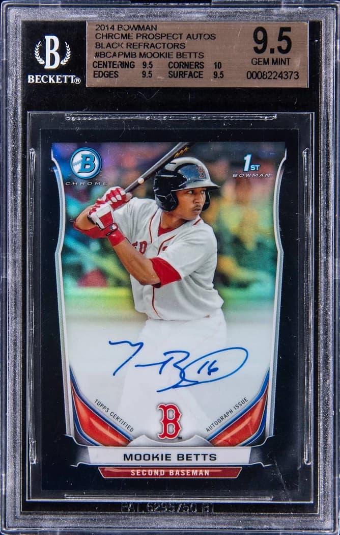 2014 Bowman Chrome Prospect Autographs Black Refractor Mookie Betts #BCAP-MB /99 card front
