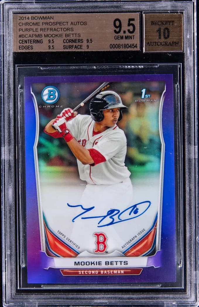 2014 Bowman Chrome Prospect Autographs Purple Refractor Mookie Betts #BCAP-MB /10 card front