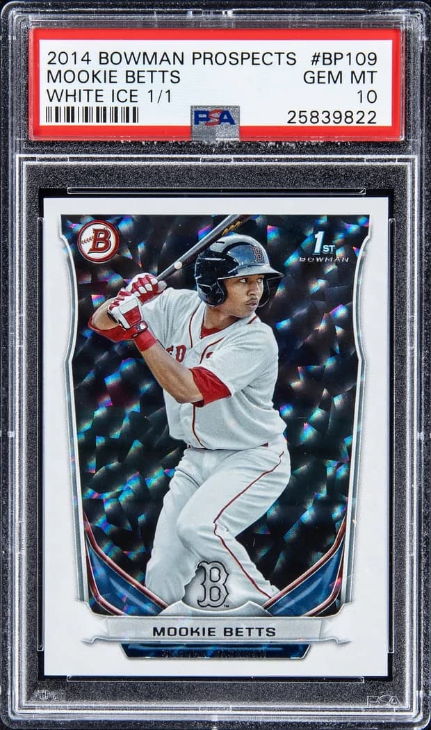 2014 Bowman Prospects White Ice Mookie Betts #BP109 1/1 card front