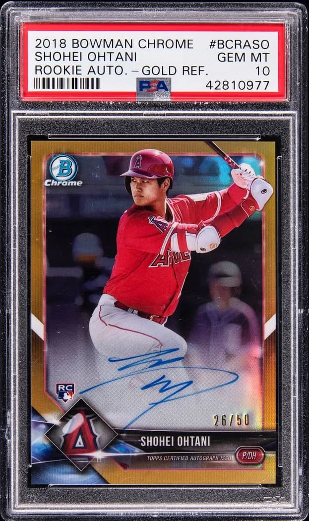 2018 Bowman Chrome Rookie Autographs Gold Refractor Shohei Ohtani #BCRA-SO /50 card front