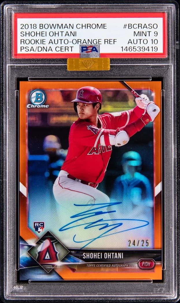 2018 Bowman Chrome Rookie Autographs Orange Refractor Shohei Ohtani #BCRA-SO /25 card front