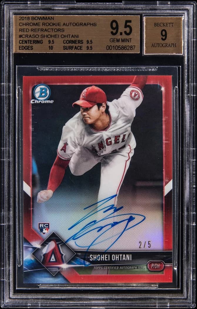2018 Bowman Chrome Rookie Autographs Red Refractor Shohei Ohtani #CRA-SO /5 card front