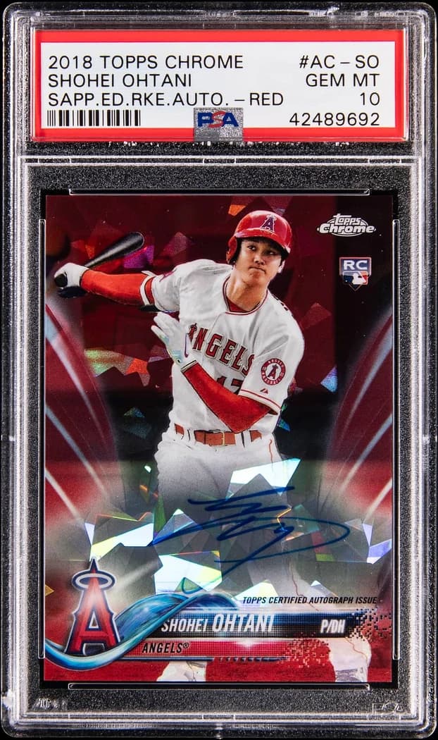 2018 Topps Chrome Sapphire Edition Rookie Autographs Red Shohei Ohtani #AC-SO /10 card front