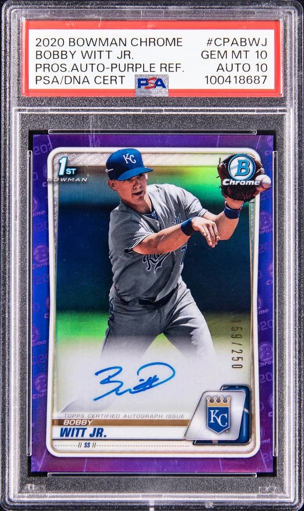 2020 Bowman Chrome Prospect Autographs Purple Refractor Bobby Witt Jr. #CPA-BWJ /250 card front